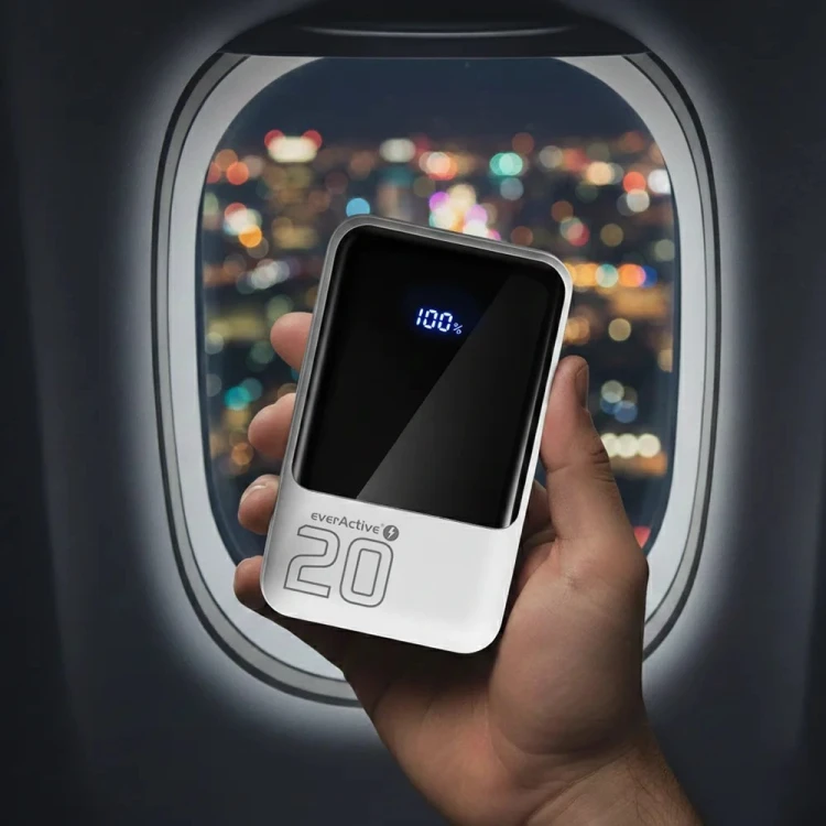 EVERACTIVE POWERBANK 20 000MAH, 2X USB, 1X USB-C 22,5W, QC4+, WYŚWIETLACZ LCD, BIAŁY EB-20Q