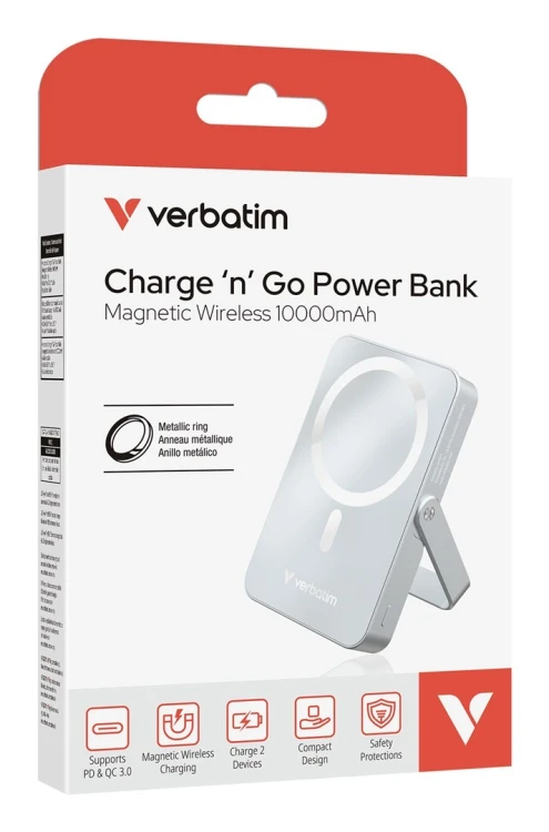 Verbatim Charge 'n' Go Magnetic Wireless Litowo-polimerowy (LiPo) 10000 mAh Bezprzewodowe ładowanie Niebieski
