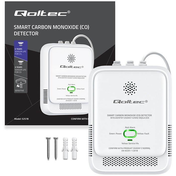 QOLTEC CZUJNIK TLENKU WĘGLA (CZADU) | DETEKTOR CO | ALARM 85DB LED