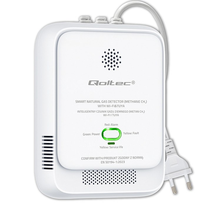 QOLTEC CZUJNIK WYCIEKU GAZU ZIEMNEGO | DETEKTOR CH4 | NG | TUYA | WI-FI | ALARM 85DB | LED