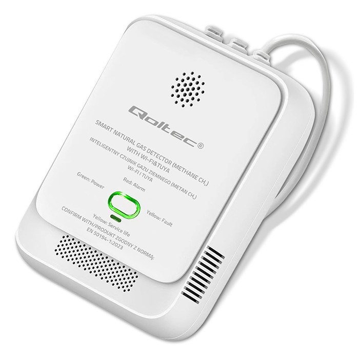 QOLTEC CZUJNIK WYCIEKU GAZU ZIEMNEGO | DETEKTOR CH4 | NG | TUYA | WI-FI | ALARM 85DB | LED
