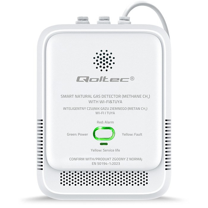 QOLTEC CZUJNIK WYCIEKU GAZU ZIEMNEGO | DETEKTOR CH4 | NG | TUYA | WI-FI | ALARM 85DB | LED