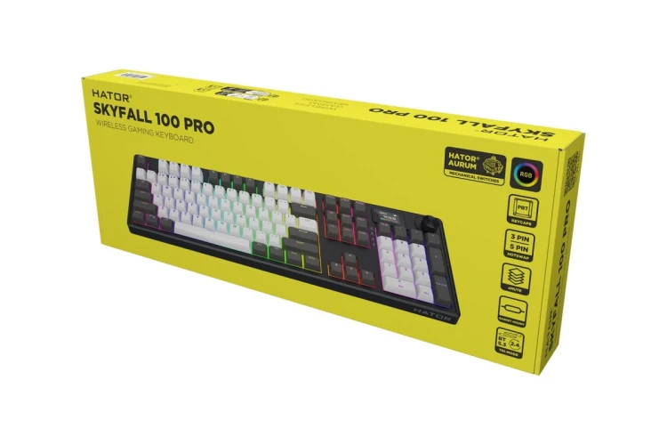 HATOR Skyfall Pro Wireless 100 klawiatura Gaming USB + RF Wireless + Bluetooth QWERTY US English Czarny, Szary