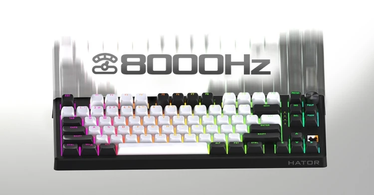HATOR Skyfall 65 MAG ULTIMA 8K wireless klawiatura Gaming USB + RF Wireless + Bluetooth QWERTY US English Czarny, Biały