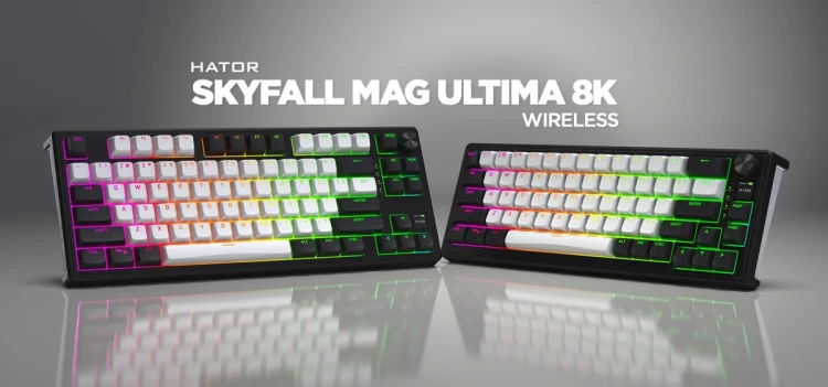 HATOR Skyfall 65 MAG ULTIMA 8K wireless klawiatura Gaming USB + RF Wireless + Bluetooth QWERTY US English Czarny, Biały