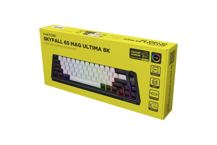 HATOR Skyfall 65 MAG ULTIMA 8K wireless klawiatura Gaming USB + RF Wireless + Bluetooth QWERTY US English Czarny, Biały