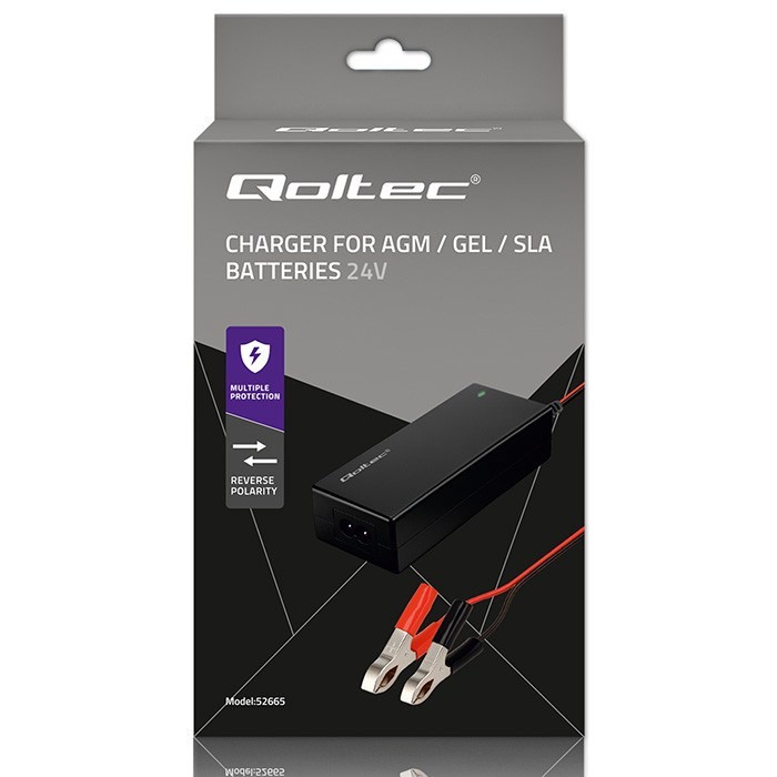 QOLTEC ŁADOWARKA DO AKUMULATORA AGM GEL STD | PROSTOWNIK 24V 2A 48W | LED