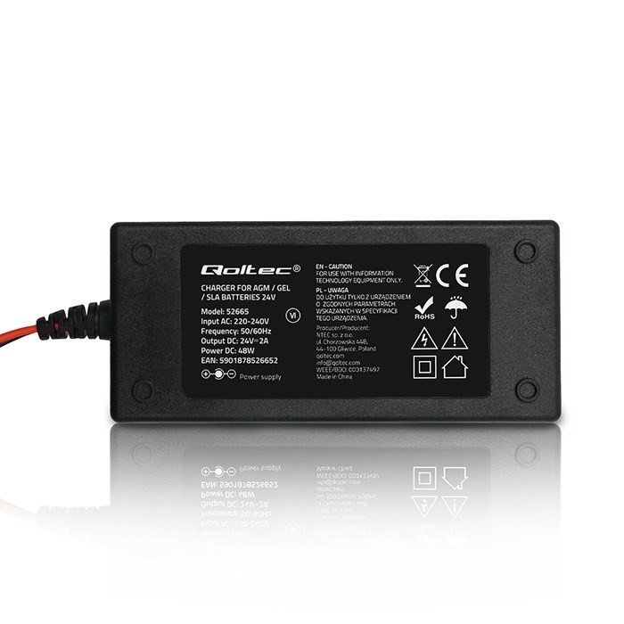 QOLTEC ŁADOWARKA DO AKUMULATORA AGM GEL STD | PROSTOWNIK 24V 2A 48W | LED