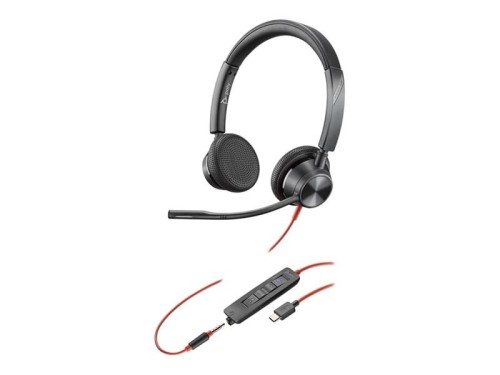 HP Poly Zestaw słuchawkowy stereo Poly Blackwire 3325 USB-C z certyfikatem Microsoft Teams + wtyczka 3,5 mm + przejściówka USB-C/A
