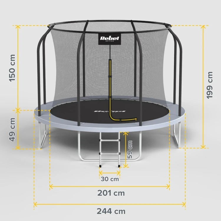 REBEL ACTIVE TRAMPOLINA PRO 8FT/244CM, SIATKA, DRABINKA RBA-8001