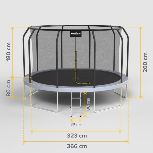 REBEL ACTIVE TRAMPOLINA PRO 12FT/366CM, SIATKA, DRABINKA RBA-8003
