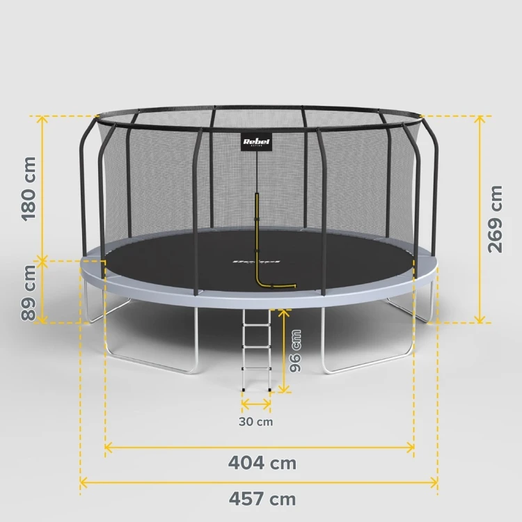REBEL ACTIVE TRAMPOLINA PRO 15FT/457CM, SIATKA, DRABINKA RBA-8005
