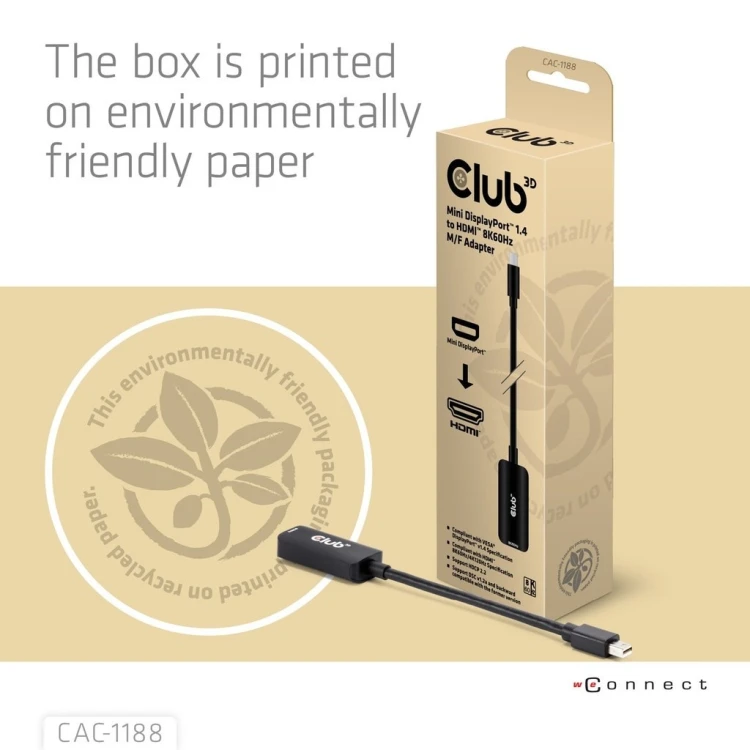 CLUB3D CAC-1188 adapter kablowy 0,09 m Mini DisplayPort HDMI Czarny