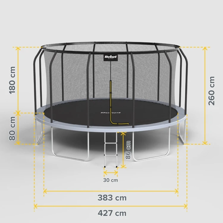 REBEL ACTIVE TRAMPOLINA PRO 14FT/427CM, SIATKA, DRABINKA RBA-8004