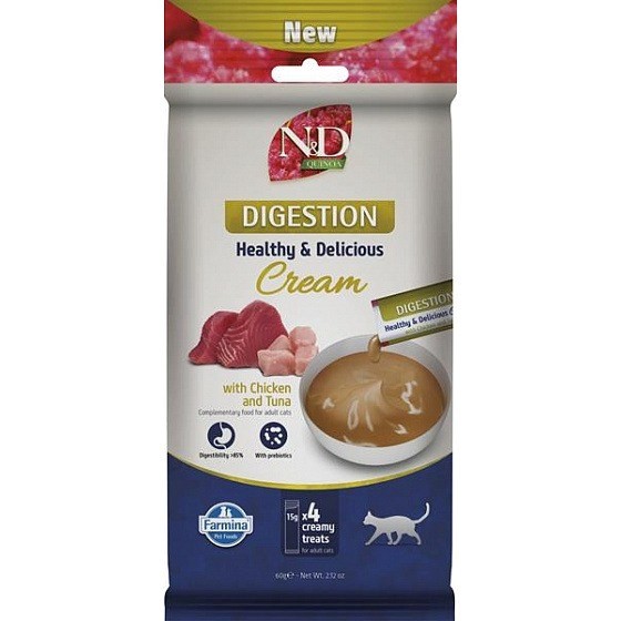 FARMINA N&D QUINOA CAT DIGESTION CREAM WITH CHICKEN & TUNA 60gr
