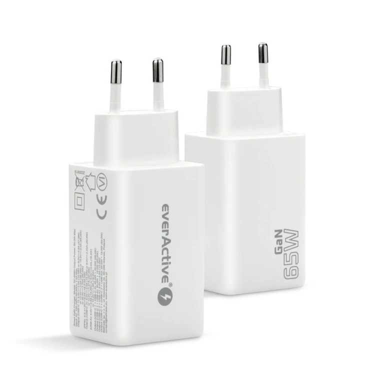 EVERACTIVE ŁADOWARKA SIECIOWA GAN 1 X USB, 2 X USB-C QUICK CHARGE 4+ 65W BIAŁA SC-655Q