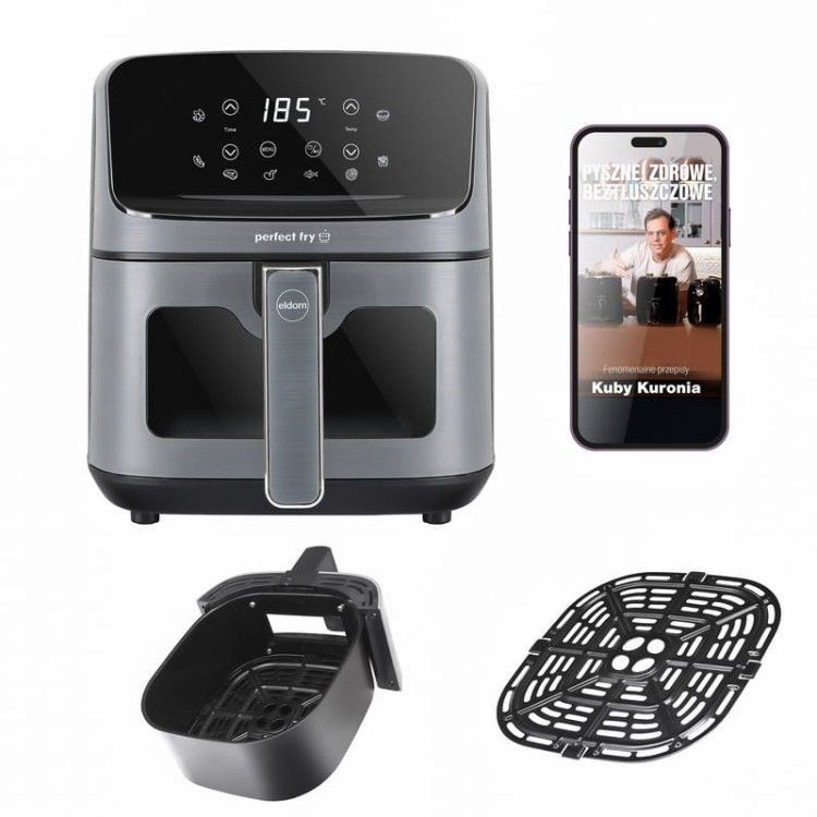 ELDOM FRYTKOWNIC BEZTŁUSZCZOWA FR45 FRITELO 1500W REGULACJA TEMP 80-200°C SZKLANE OKNO W POJEMNIKU DOTYKOWY PANEL STERUJĄCY