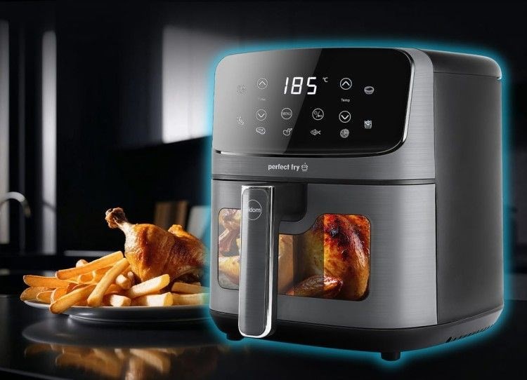 ELDOM FRYTKOWNIC BEZTŁUSZCZOWA FR45 FRITELO 1500W REGULACJA TEMP 80-200°C SZKLANE OKNO W POJEMNIKU DOTYKOWY PANEL STERUJĄCY