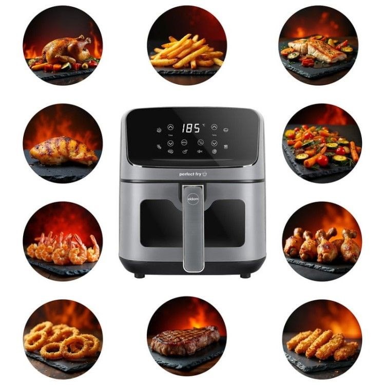 ELDOM FRYTKOWNIC BEZTŁUSZCZOWA FR45 FRITELO 1500W REGULACJA TEMP 80-200°C SZKLANE OKNO W POJEMNIKU DOTYKOWY PANEL STERUJĄCY