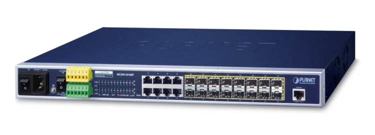 PLANET MGSW-24160F łącza sieciowe Zarządzany L2+ Gigabit Ethernet (10/100/1000) Obsługa PoE 1U Niebieski