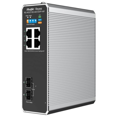 Ruijie Networks RG-NIS2100 Zarządzany L2 Gigabit Ethernet (10/100/1000) Obsługa PoE Czarny, Stal nierdzewna