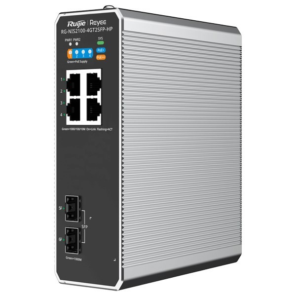 Ruijie Networks RG-NIS2100 Zarządzany L2 Gigabit Ethernet (10/100/1000) Obsługa PoE Czarny, Stal nierdzewna