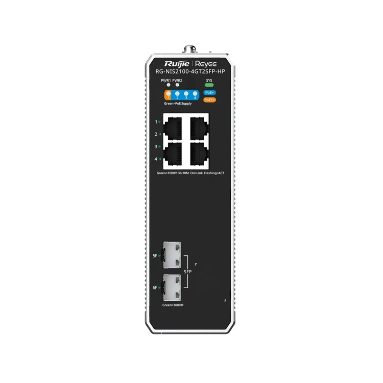 Ruijie Networks RG-NIS2100 Zarządzany L2 Gigabit Ethernet (10/100/1000) Obsługa PoE Czarny, Stal nierdzewna