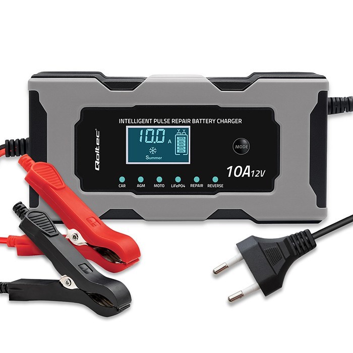 QOLTEC ŁADOWARKA 12V 10A | PROSTOWNIK Z FUNKCJĄ NAPRAWY DO AKUMULATORA AGM GEL LIFEPO4 | LCD