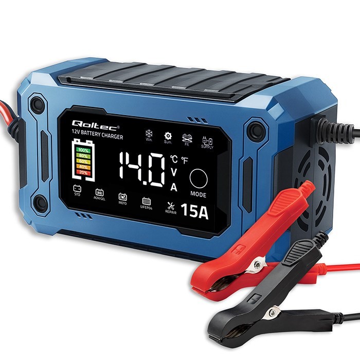 QOLTEC ŁADOWARKA 12V 15A | PROSTOWNIK DO AGM GEL LIFEPO4 | LCD