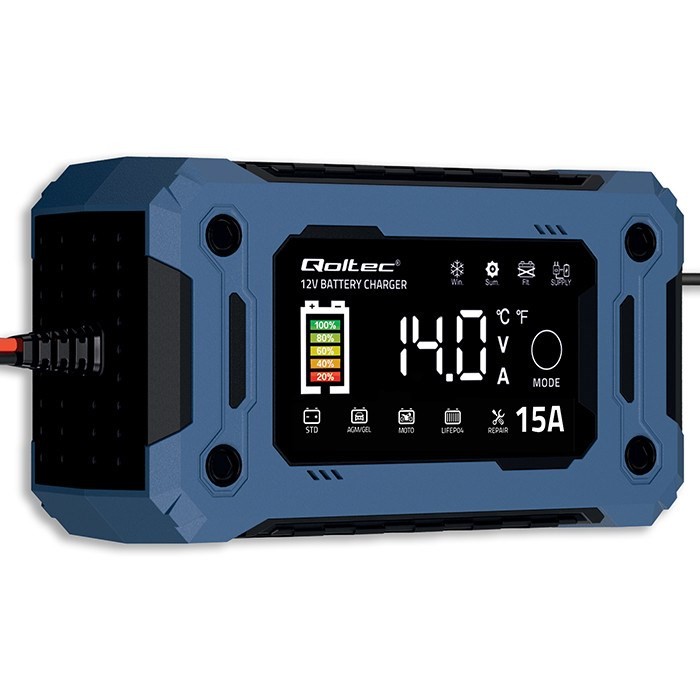 QOLTEC ŁADOWARKA 12V 15A | PROSTOWNIK DO AGM GEL LIFEPO4 | LCD