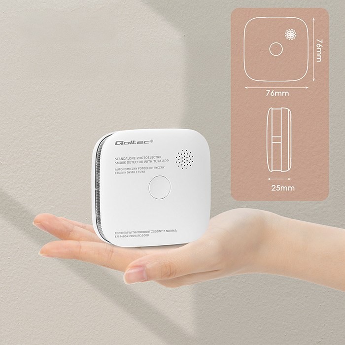 QOLTEC CZUJNIK DYMU Z BATERIĄ | TUYA | WI-FI | ALARM 85DB | LED