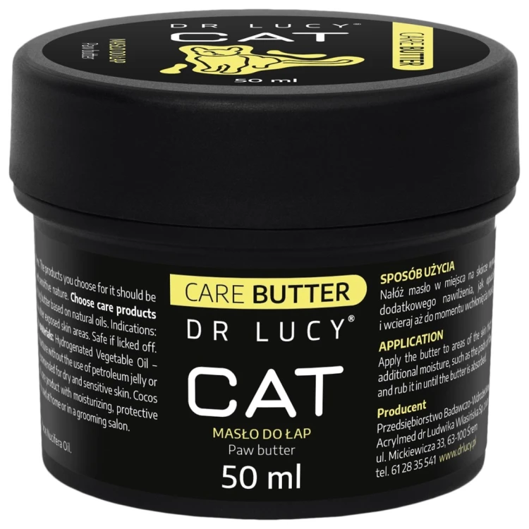 DR LUCY - CAT CARE BUTTER 50 ML ODŻYWCZY KREM NA BAZIE NATURALNYCH OLEJÓW, WSPIERA REGENERACJĘ OPUSZKÓW ŁAP I CODZIENNĄ AKTYWNOŚĆ KOTA