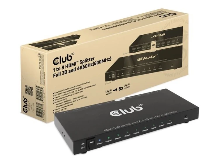 CLUB3D CSV-1383 rozgałęziacz telewizyjny HDMI 8x HDMI