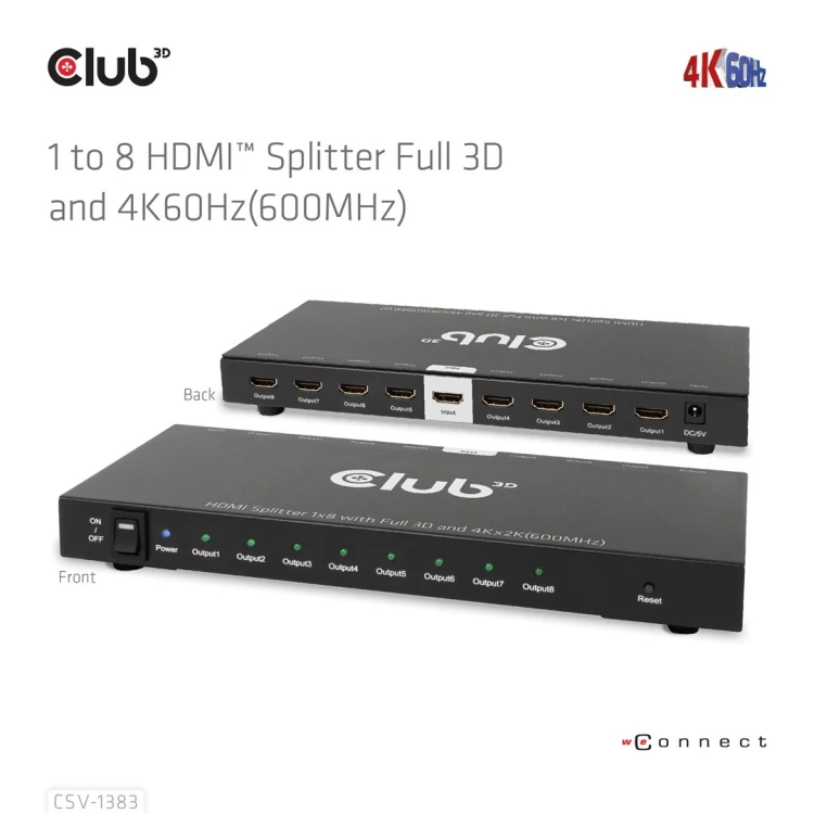 CLUB3D CSV-1383 rozgałęziacz telewizyjny HDMI 8x HDMI