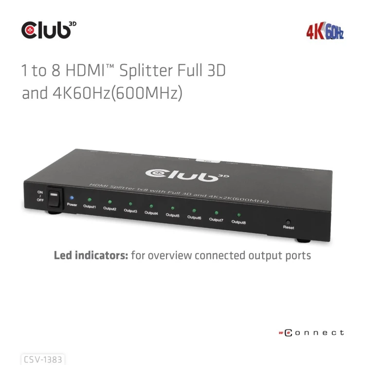 CLUB3D CSV-1383 rozgałęziacz telewizyjny HDMI 8x HDMI