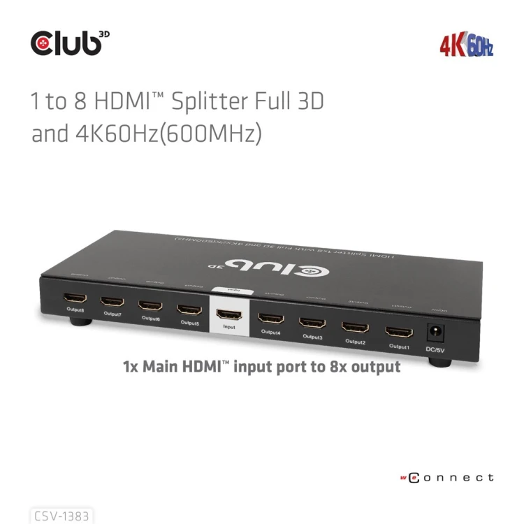 CLUB3D CSV-1383 rozgałęziacz telewizyjny HDMI 8x HDMI
