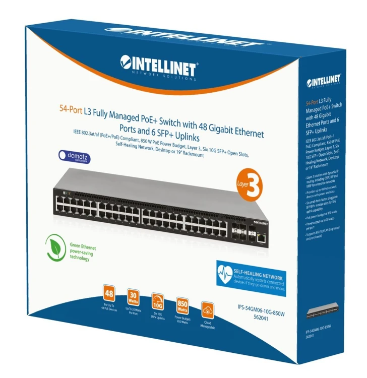 Intellinet 562041 przełącznik sieciowy Zarządzany L3 Gigabit Ethernet (10/100/1000) Obsługa PoE Czarny