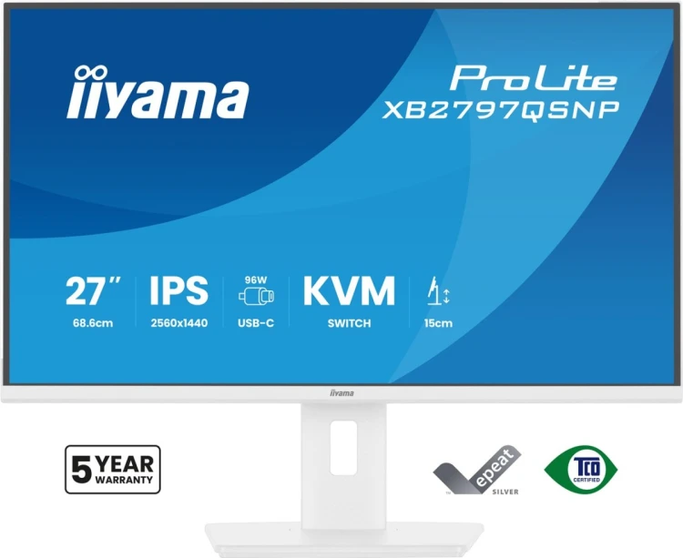 iiyama ProLite XB2797QSNP-W1 monitor komputerowy 68,6 cm (27") 2560 x 1440 px Quad HD LCD Biały