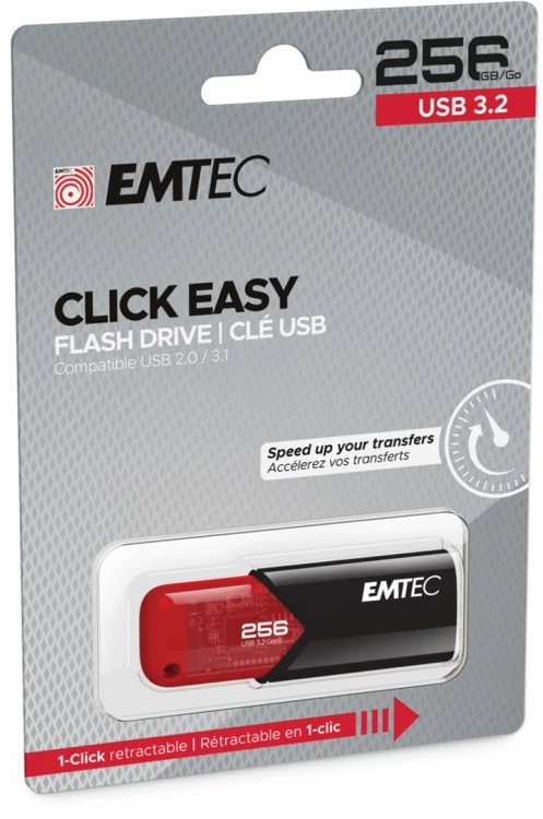Emtec Click Easy pamięć USB 256 GB USB Typu-A 3.2 Gen 1 (3.1 Gen 1) Czarny, Czerwony