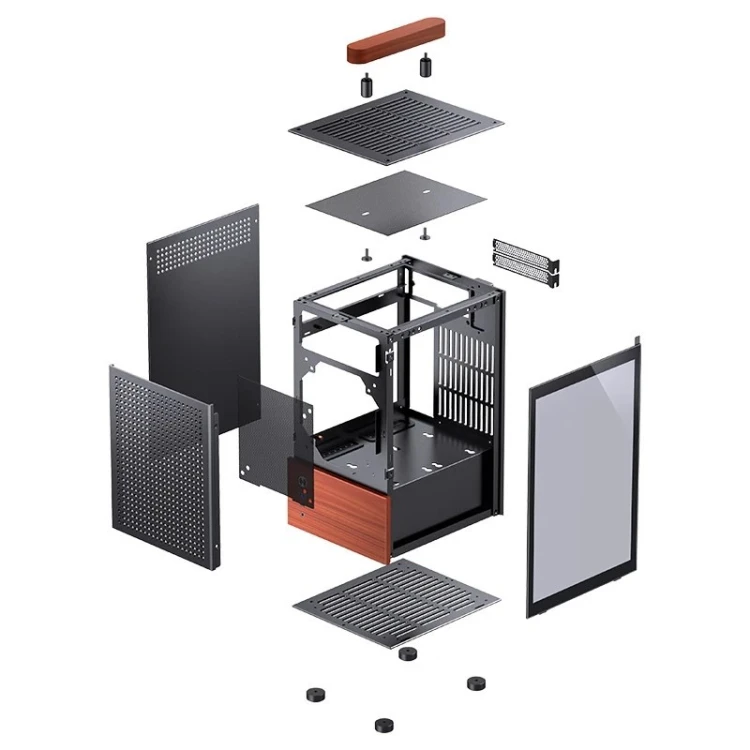 Obudowa Jonsbo T6, Mini-Tower, Mini-ITX, Tempered Glass, Holz - czarna