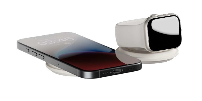 Bezprzewodowa ładowarka podróżna Qi2 15W do dwóch urządzeń kompatybilna z MagSafe (sandstone)