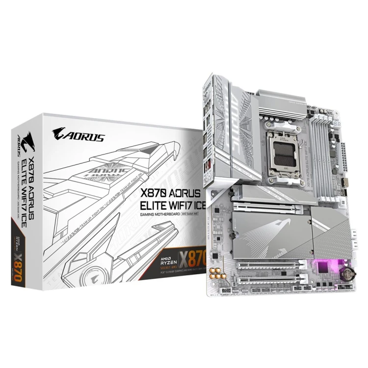 Płyta główna Gigabyte X870 AORUS ELITE WF7 ICE  - Supports AMD Ryzen 9000 CPUs, 16+2+2 Phases Digital VRM, up to 8200MHz DDR5 (OC), 3xPCIe 5.0 + 1xPCI