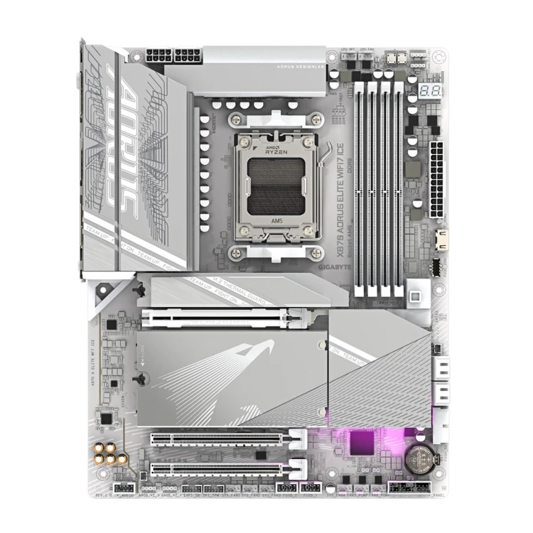 Płyta główna Gigabyte X870 AORUS ELITE WF7 ICE  - Supports AMD Ryzen 9000 CPUs, 16+2+2 Phases Digital VRM, up to 8200MHz DDR5 (OC), 3xPCIe 5.0 + 1xPCI