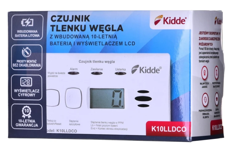Czujnik tlenku węgla i czadu LCD K10LLDCO Kidde