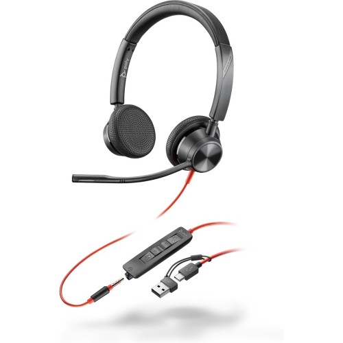 Poly Blackwire 3325 Stereo USB-C Headset +3.5mm Plug +USB-C/A Adapter