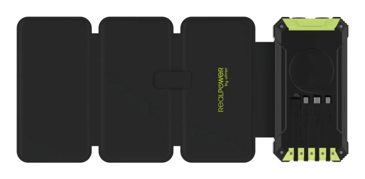 RealPower PB-20000 Solar 20000 mAh Bezprzewodowe ładowanie Czarny, Zielony