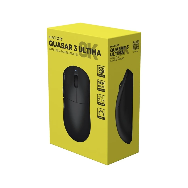 HATOR Quasar 3 Ultima 8K Wireless myszka Gaming Po prawej stronie RF Wireless + Bluetooth + USB Type-C Optyczny 30000 DPI