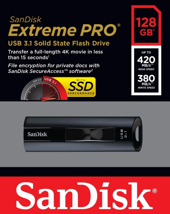 EXTREME PRO USB 3.1/SOLID STATE FLASH DRIVE 128GB
