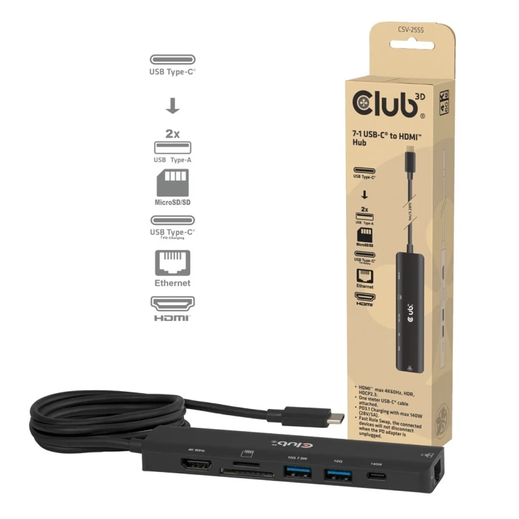 CLUB3D CSV-2555 stacja dokująca Przewodowa Czarny