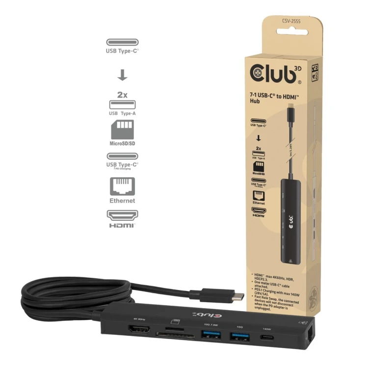 CLUB3D CSV-2555 stacja dokująca Przewodowa Czarny